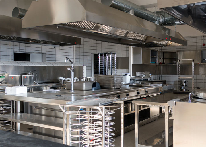 Commercial kitchen with ventilation system.